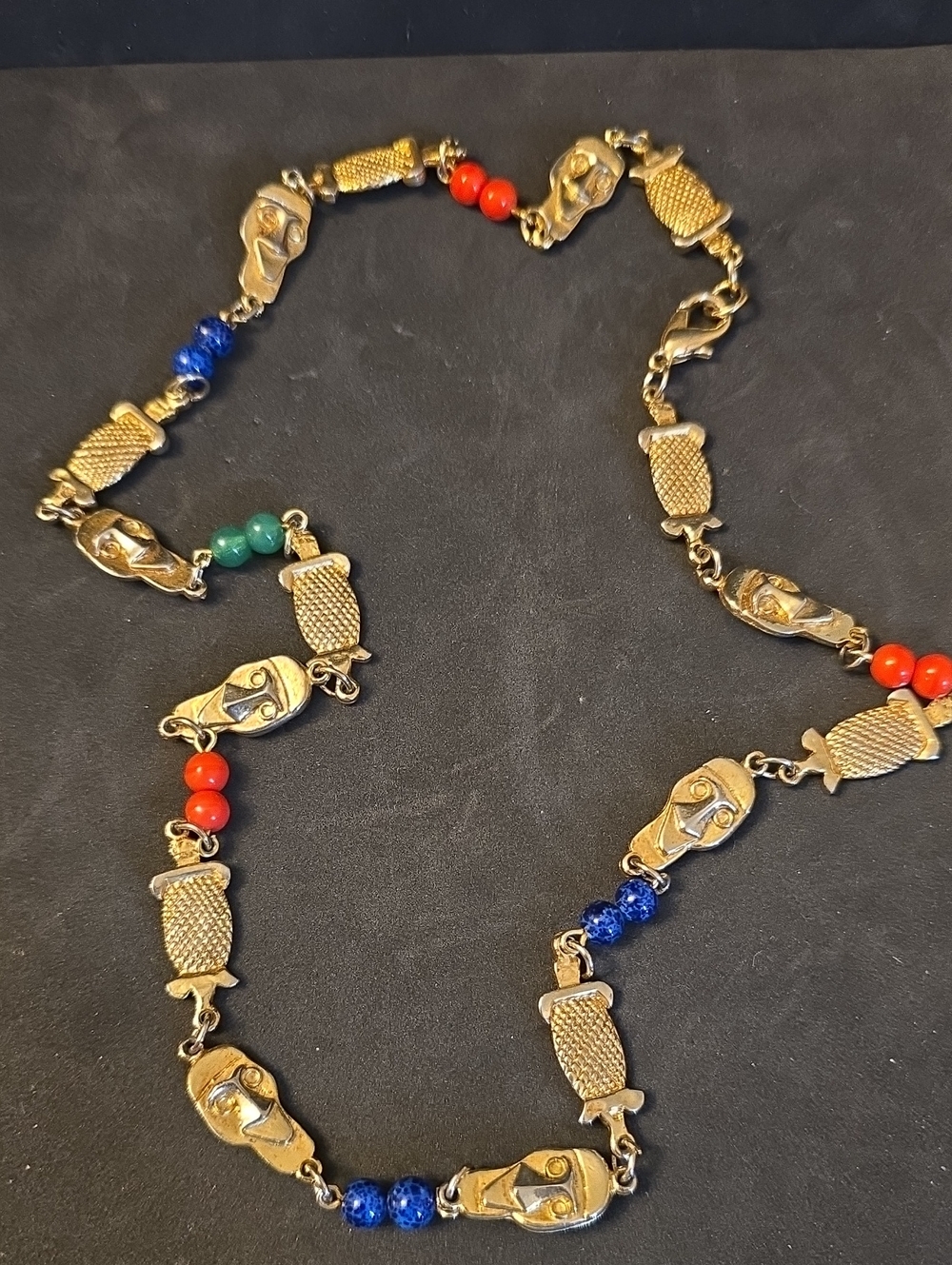 Gold-Tone Multicolor Beaded Necklace With Faces Unique And Quirky